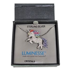 Luminess Sterling Silver Unicorn Necklace with Multicolor Crystals